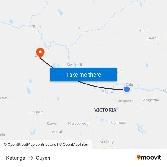 Katunga to Ouyen map