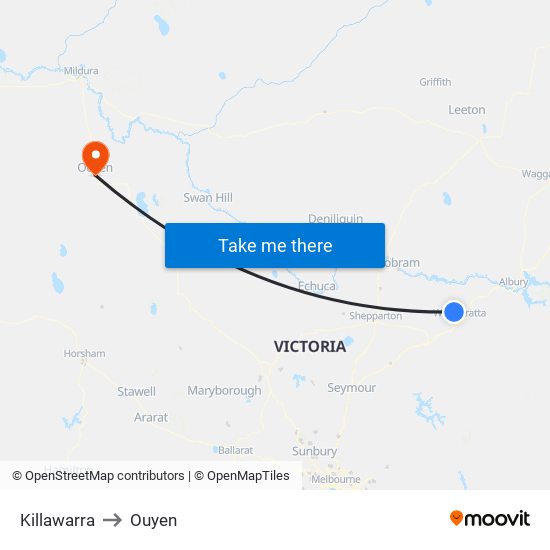 Killawarra to Ouyen map