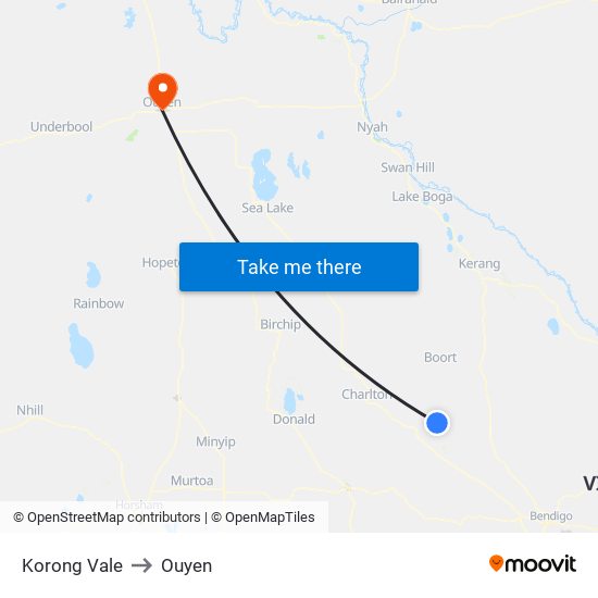 Korong Vale to Ouyen map