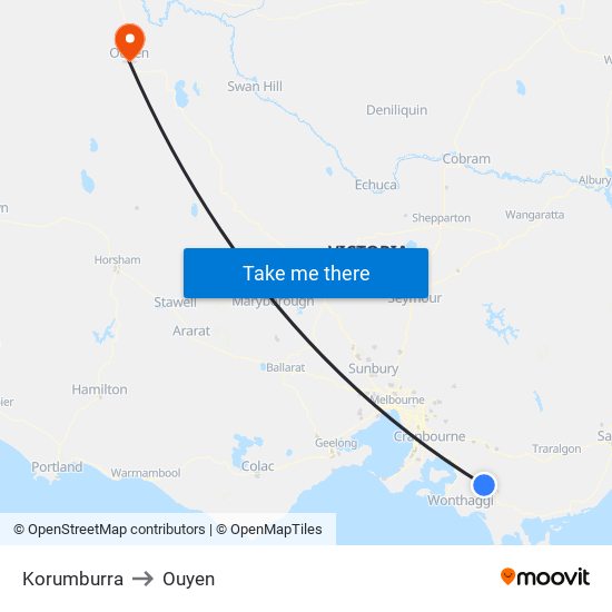 Korumburra to Ouyen map