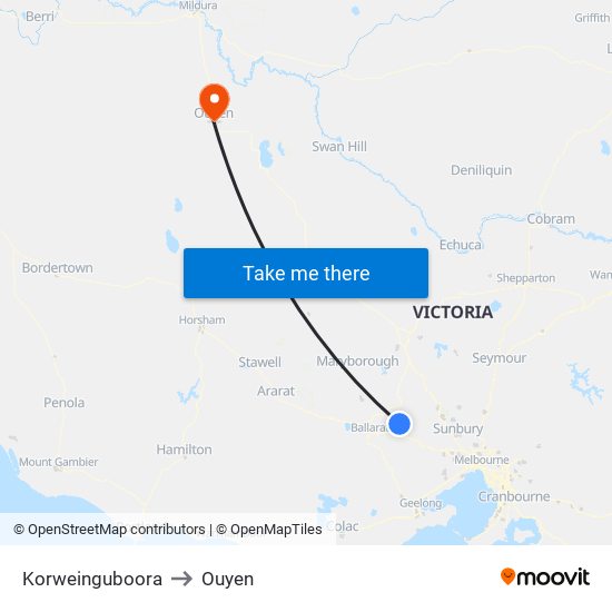 Korweinguboora to Ouyen map