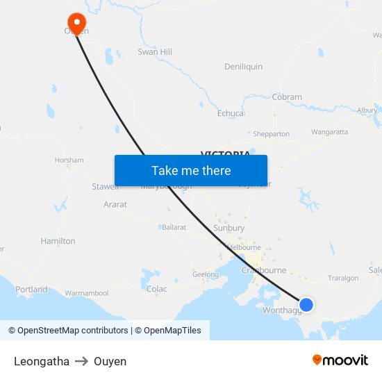 Leongatha to Ouyen map