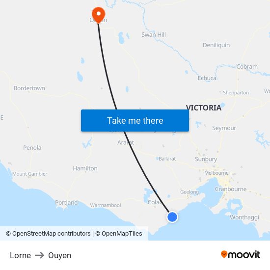 Lorne to Ouyen map