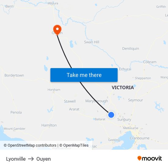 Lyonville to Ouyen map