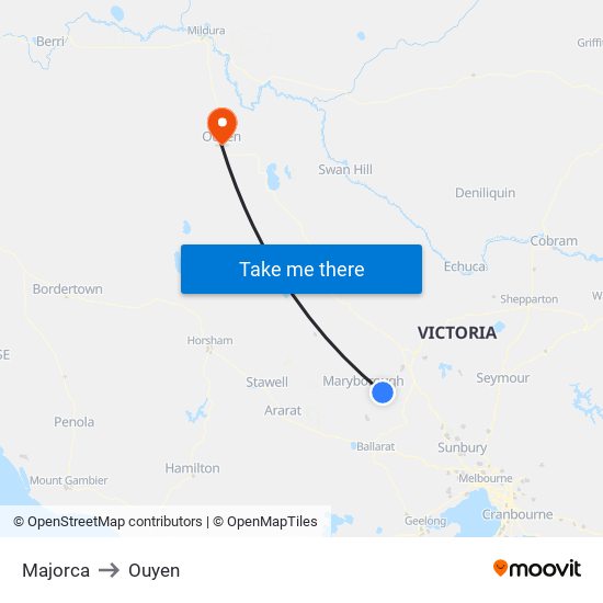 Majorca to Ouyen map