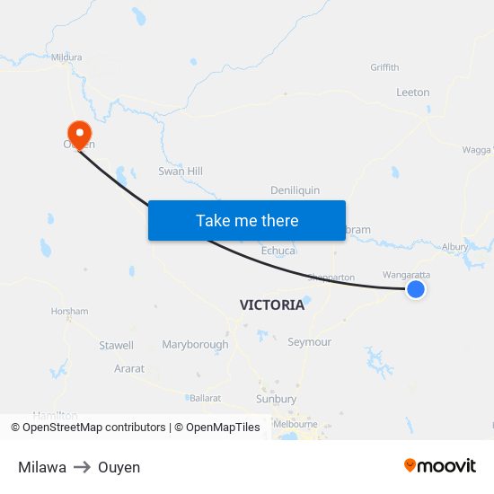 Milawa to Ouyen map