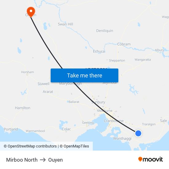 Mirboo North to Ouyen map