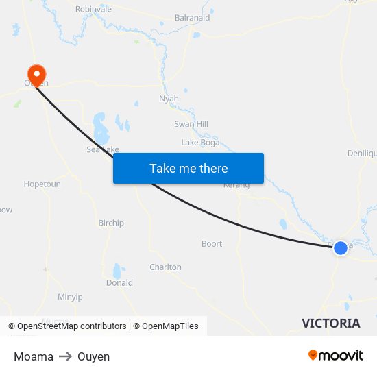 Moama to Ouyen map