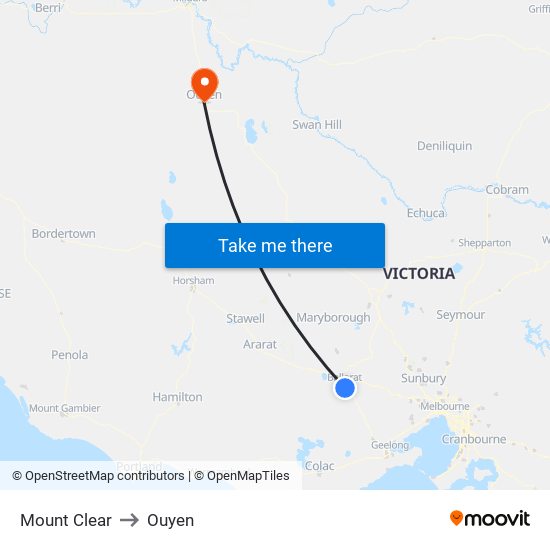 Mount Clear to Ouyen map