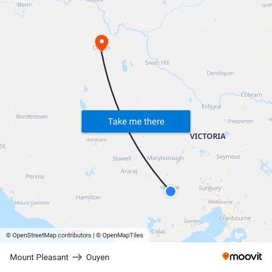 Mount Pleasant to Ouyen map