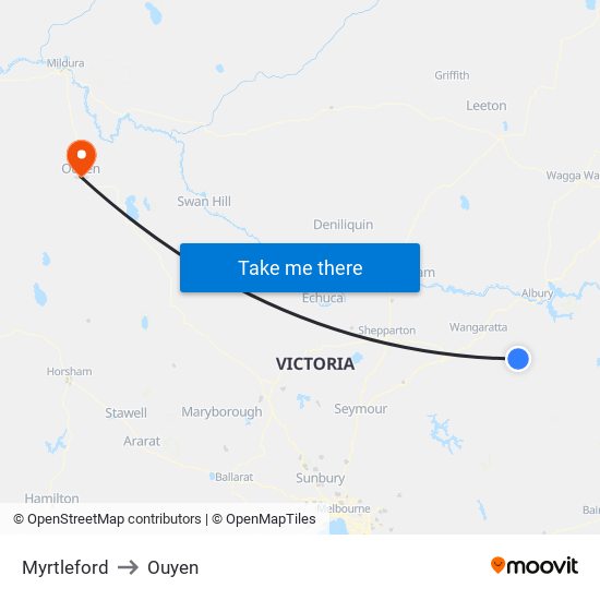 Myrtleford to Ouyen map