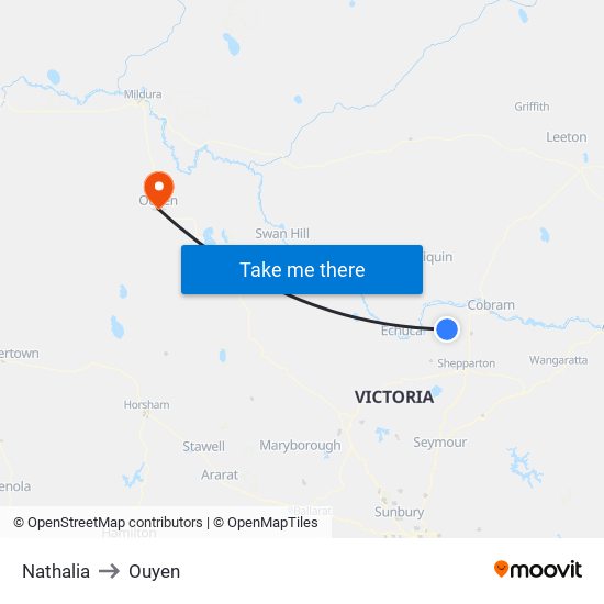 Nathalia to Ouyen map