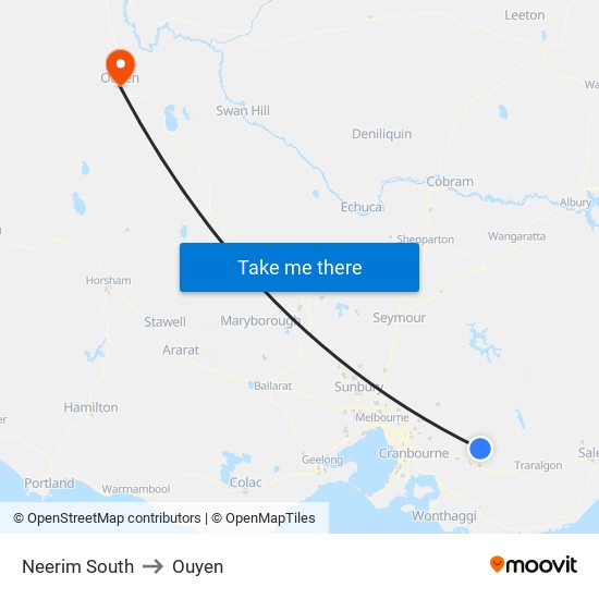 Neerim South to Ouyen map