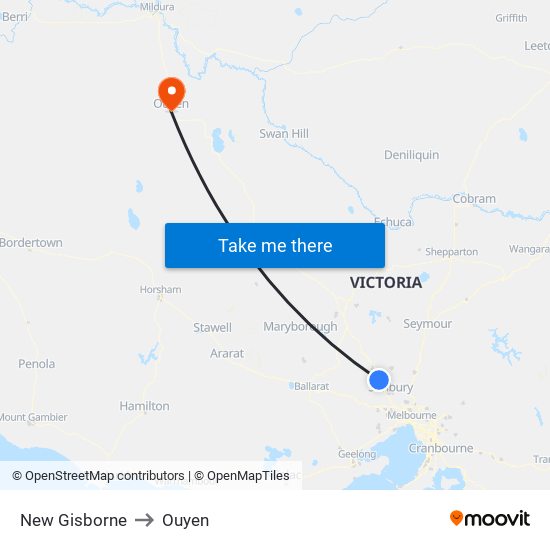 New Gisborne to Ouyen map