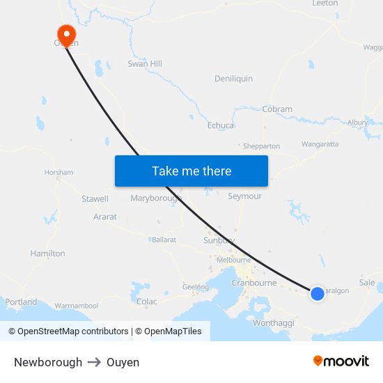 Newborough to Ouyen map