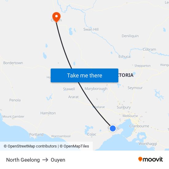 North Geelong to Ouyen map