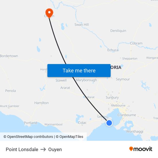 Point Lonsdale to Ouyen map