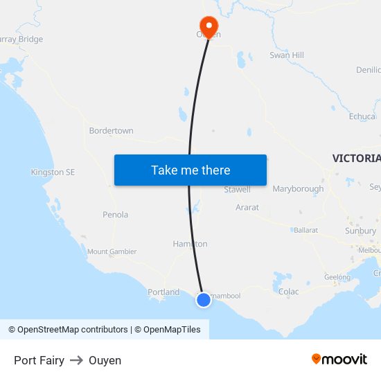 Port Fairy to Ouyen map