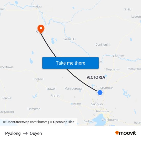 Pyalong to Ouyen map