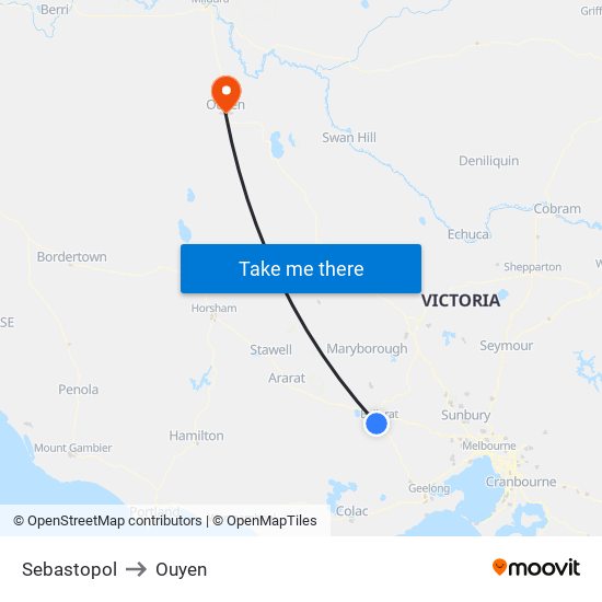 Sebastopol to Ouyen map