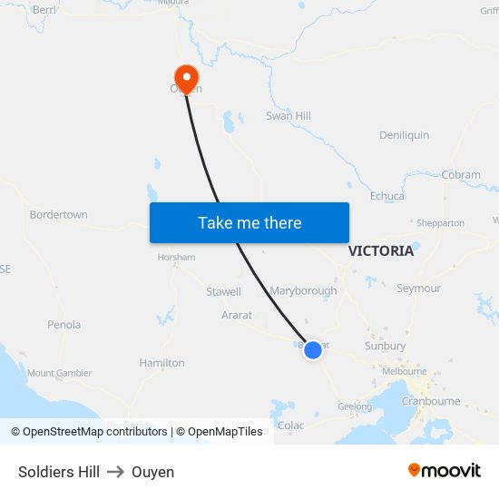 Soldiers Hill to Ouyen map