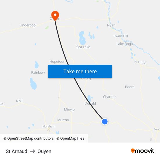 St Arnaud to Ouyen map