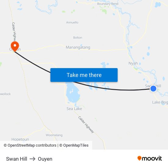 Swan Hill to Ouyen map