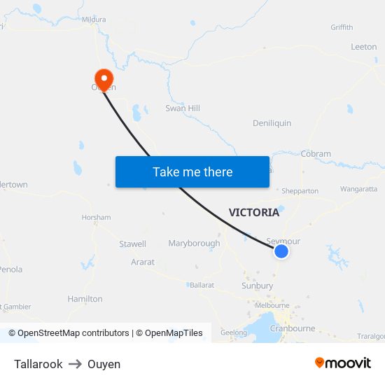 Tallarook to Ouyen map