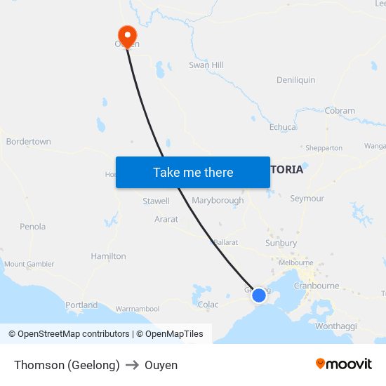 Thomson (Geelong) to Ouyen map