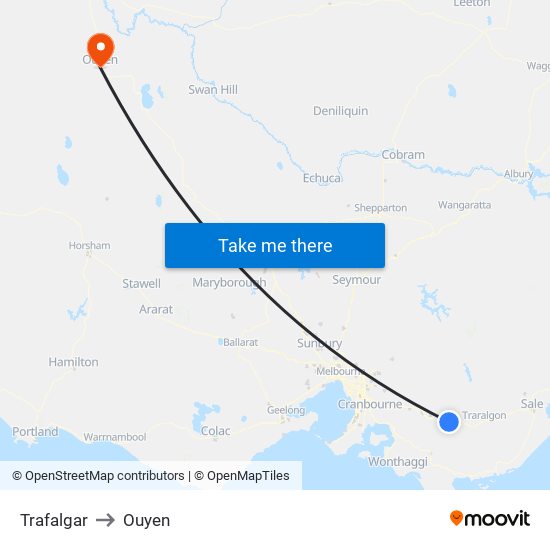 Trafalgar to Ouyen map