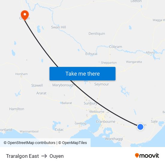 Traralgon East to Ouyen map