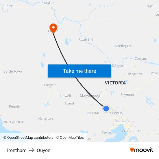 Trentham to Ouyen map