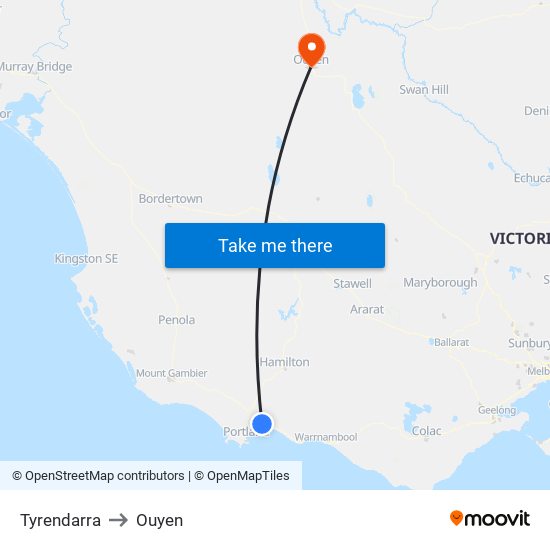 Tyrendarra to Ouyen map