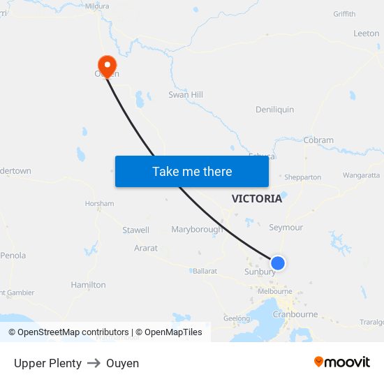 Upper Plenty to Ouyen map