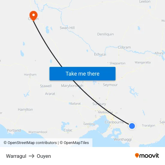 Warragul to Ouyen map