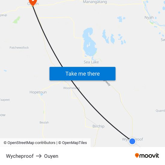 Wycheproof to Ouyen map