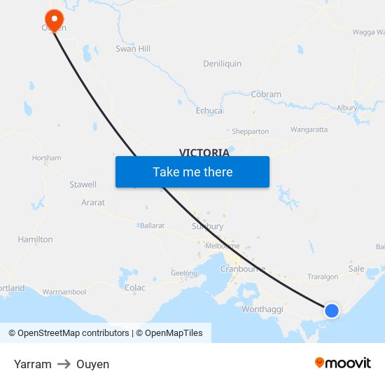 Yarram to Ouyen map