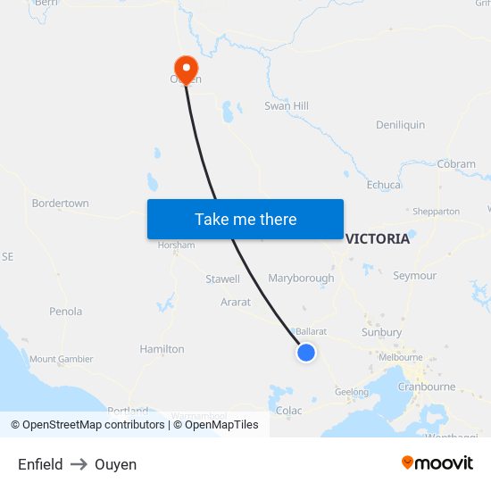 Enfield to Ouyen map