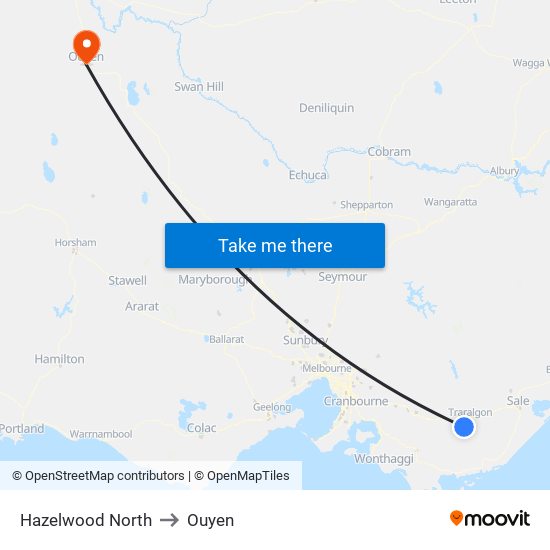 Hazelwood North to Ouyen map