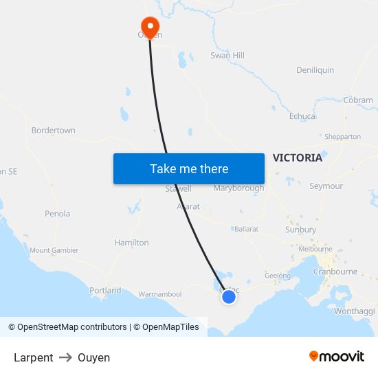 Larpent to Ouyen map