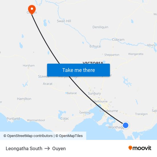 Leongatha South to Ouyen map