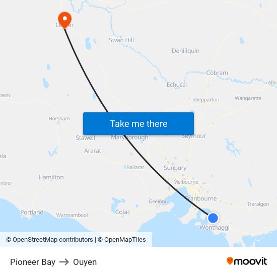 Pioneer Bay to Ouyen map