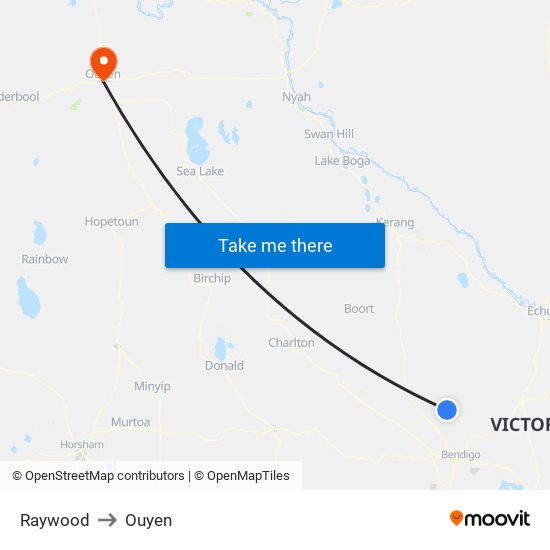 Raywood to Ouyen map