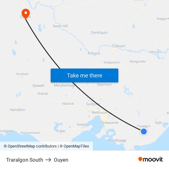 Traralgon South to Ouyen map