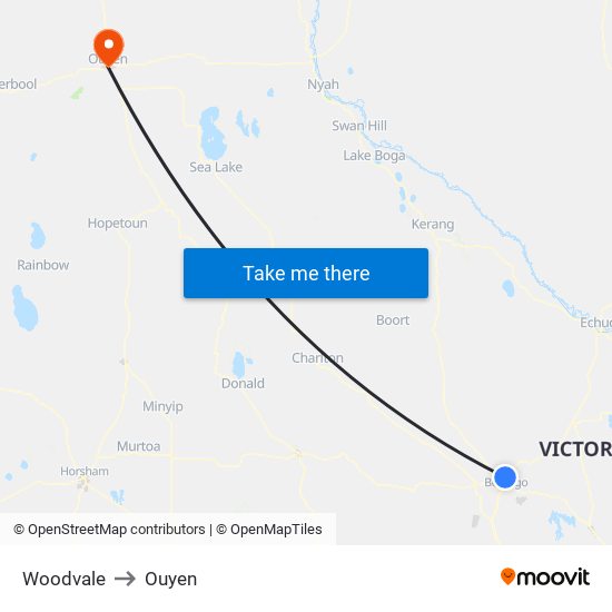 Woodvale to Ouyen map