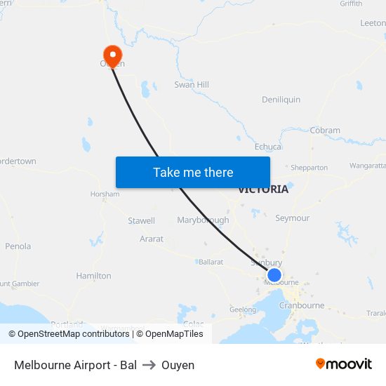 Melbourne Airport - Bal to Ouyen map