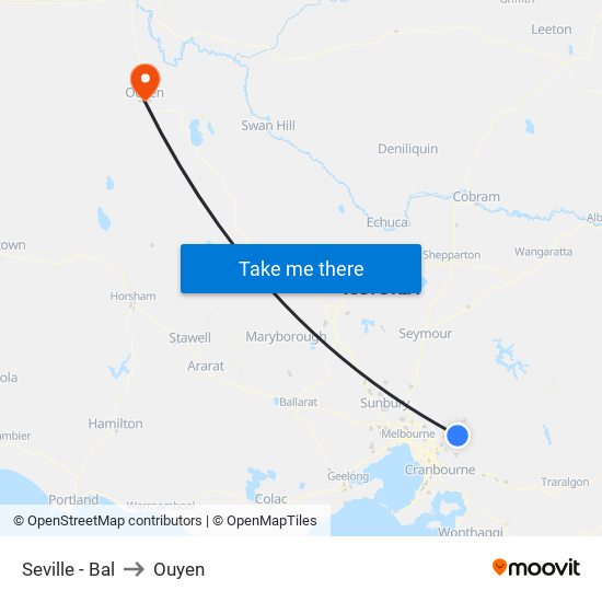 Seville - Bal to Ouyen map