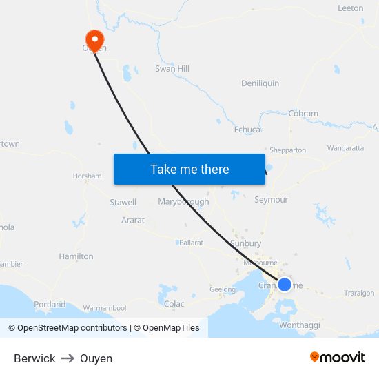 Berwick to Ouyen map