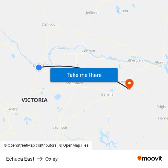 Echuca East to Oxley map