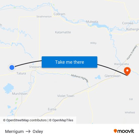 Merrigum to Oxley map